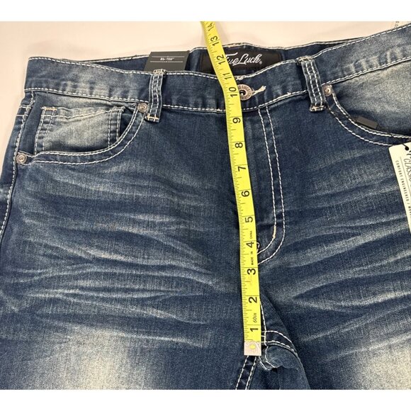 True Luck Jeans Mens 34x30 Blue Denim Bootcut Stretch Embroidered Whiskering - Picture 11 of 11